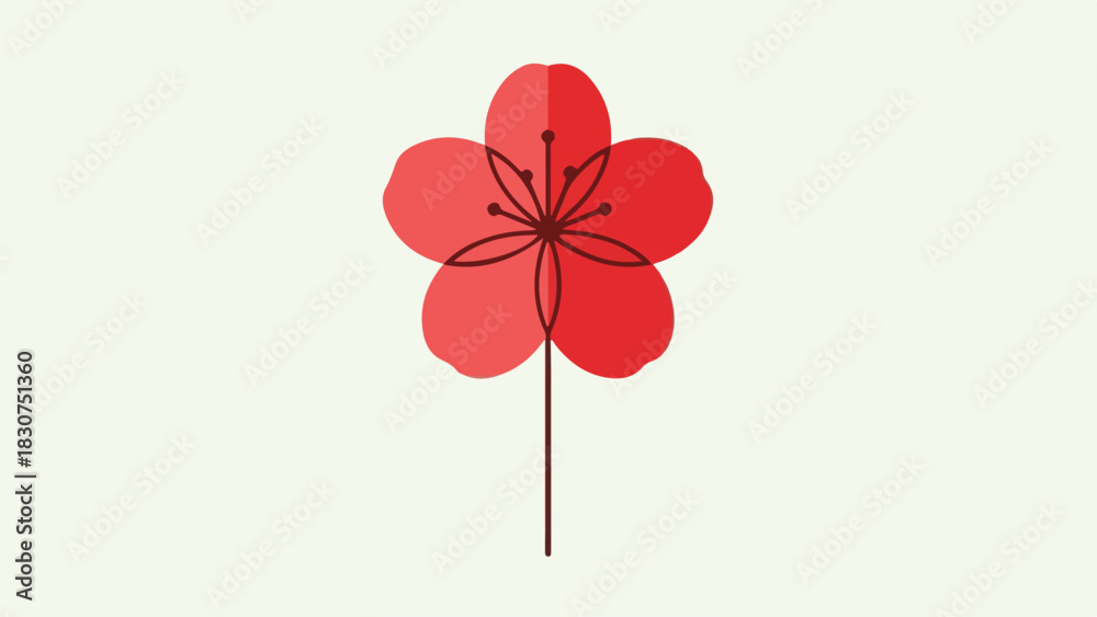 Obraz premium Red Flower Icon Minimalist Blossom Design on Light Background