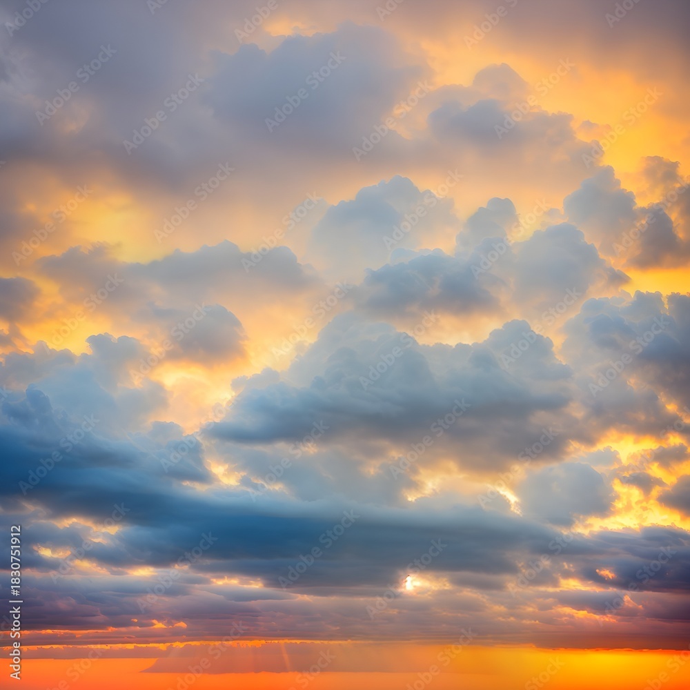 Fototapeta premium Colorful sunset clouds above the ocean in evening sky Generative AI