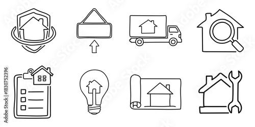 Hand drawn real estate icons set for property and housing services