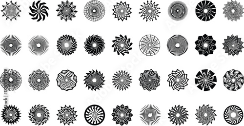 Collection of black and white abstract circular geometric patterns and designs vector