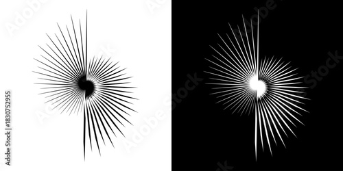 Dynamic abstract spiral sound wave rhythm lines. Circular spiral sound wave rhythm of lines. Circular futuristic abstract lines, black and white background.	
