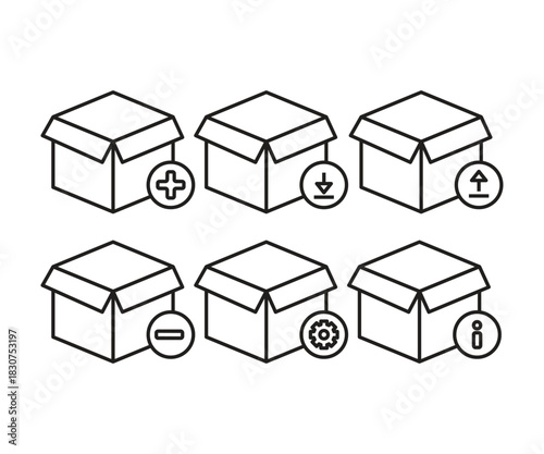 carton box and user interface icons set
