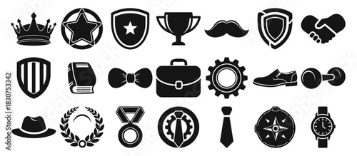Mens Day icons set success, business, fashion, education, and lifestyle elements collection.