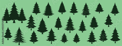 Christmas tree silhouette clipart set. Black Christmas tree drawing clip art collection in white background for xmas season pine tree flat icon decoration vector illustration