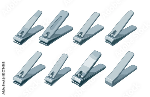 Nail clipper collection, grooming tools, flat vector illustration