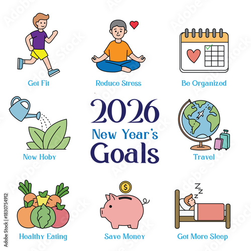 New Year's Goals and Resolutions for 2026 Vector