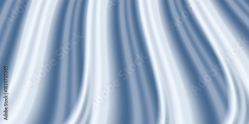 Abstract blue white luxury fabric wave background with copy space. Smooth liquid wave. Elegant shiny silk satin texture. Suit for wallpaper, cover, header, desktop, web, flyer. Vector illustration