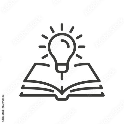 Open Book with Lightbulb icon. New knowledge. Simple Illustration.