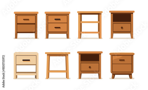 Wooden furniture vector illustration. Flat vector furniture set