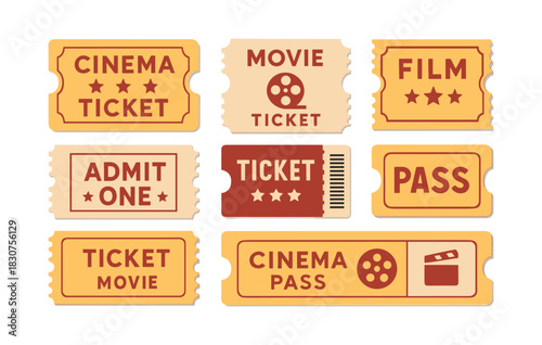 Cinema, movie tickets. Flat vector tickets illustration