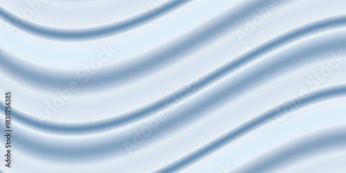 Abstract blue white luxury fabric wave background with copy space. Smooth liquid wave. Elegant shiny silk satin texture. Suit for wallpaper, cover, header, desktop, web, flyer. Vector illustration
