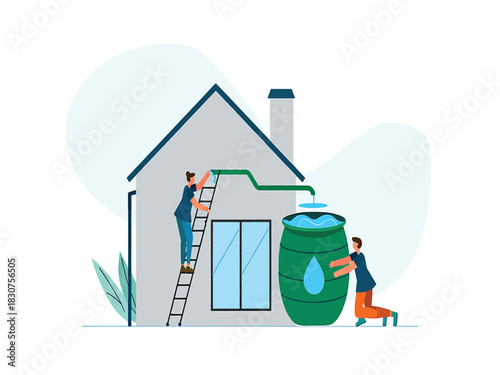 Eco-friendly home with rainwater harvesting system for sustainable water conservation