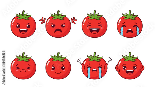 Cute tomato emoji pack - 8 adorable tomato expressions vector set