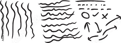 Various hand-drawn doodle elements including lines waves and arrows