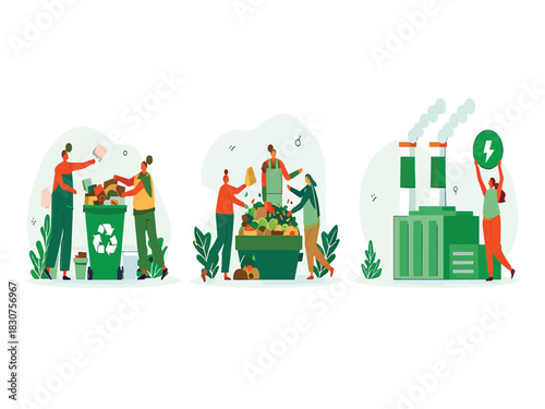 Recycling and Sustainable Energy Production A Vector Illustration Set