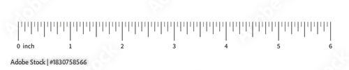 Measuring chart with 6 inches, ruler scale. Sewing tool template with numbers. Length measurement height, distance, math.