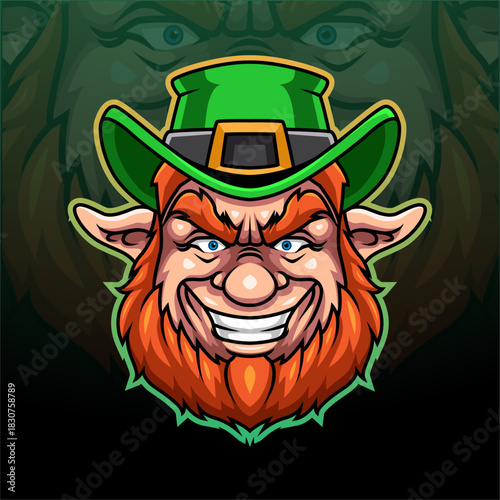 Leprechaun head esport mascot logo design