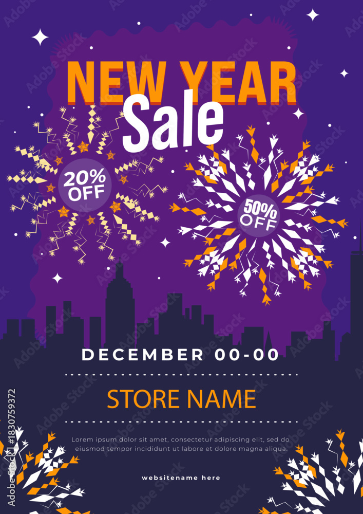 Naklejka premium Happy New Year Celebration Flyer Design Template for Party, Event, Countdown & Holiday Promo