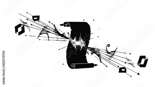 Abstract architectural perspective of repeating dark geometric archways receding into light