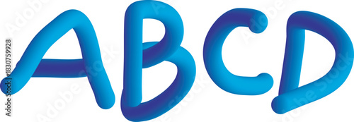 Vivid blue extruded characters A B C D on white background