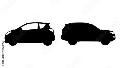 Two contrasting vehicle silhouettes a compact hatchback and a sturdy SUV, presented side-by-side