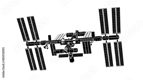 Detailed illustration of the International Space Station, a symbol of space exploration and human achievement