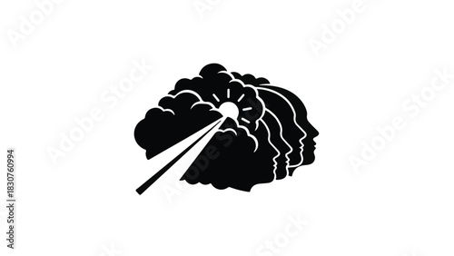 Abstract architectural perspective of repeating dark geometric archways receding into light