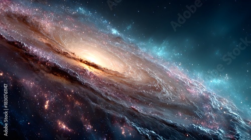 Spiral galaxy in deep space with nebula clouds and stardust showing vibrant cosmic colors and mesmerizing universe for astronomy photography.