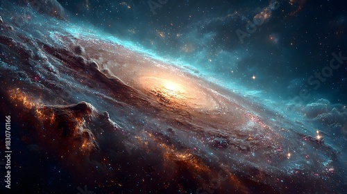 Spiral galaxy in deep space with nebula clouds and stardust showing vibrant cosmic colors and mesmerizing universe for astronomy photography.