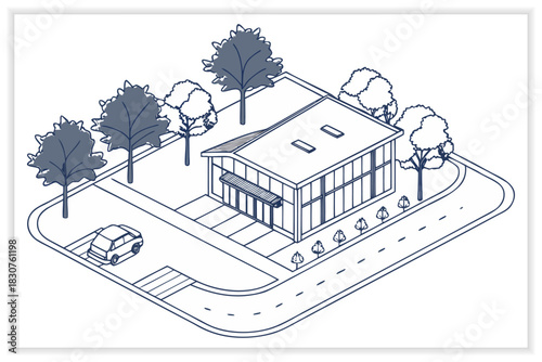 Construction Blueprint Illustration Set Architecture and Engineering Line Art