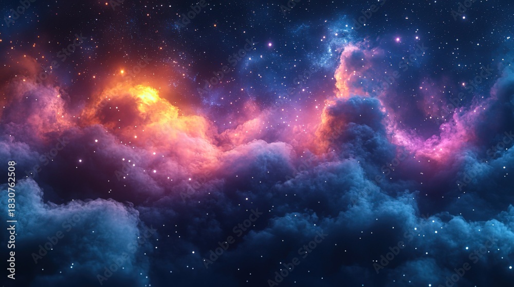 Fototapeta premium Vibrant Cosmic Cloudscape with Stars and Nebula - Celestial Background