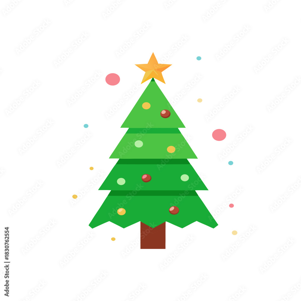 Fototapeta premium Minimal Christmas Tree on white background flat style modern geometric 