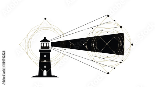 Abstract architectural perspective of repeating dark geometric archways receding into light