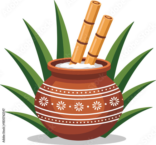Traditional Pot with Sugarcane