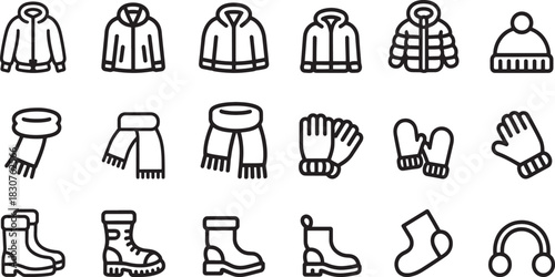 Winter Clothing Outline Set