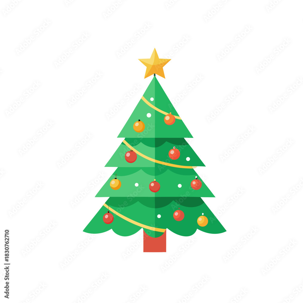 Fototapeta premium Minimal Christmas Tree on white background flat style modern geometric 