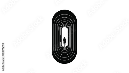 Abstract architectural perspective of repeating dark geometric archways receding into light