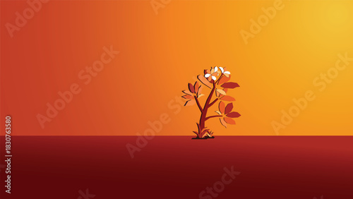 Frangipani Tree on Warm Sunset Background Vector