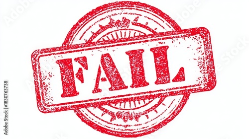 Red fail rubber stamp mark showing rejection, error, warning, decline, and negative result concept with bold distressed texture in a simple vector design for alert messages