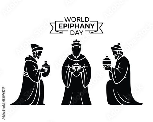 World Epiphany Day Three Kings silhouettes in black and white illustration
