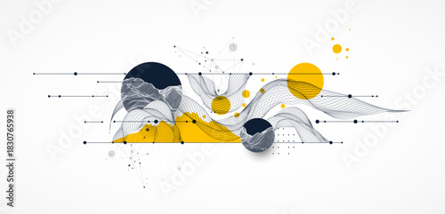 Abstract wireframe background. Modern science art elements. Surface illustration.