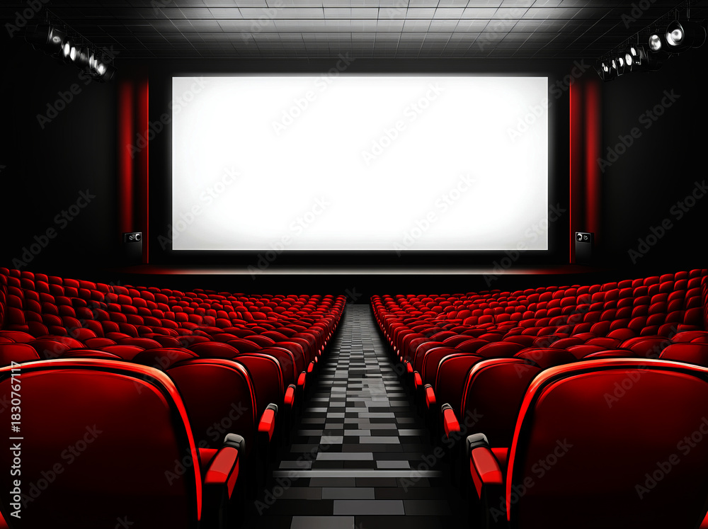 Fototapeta premium movie theater with red seats and white screen background