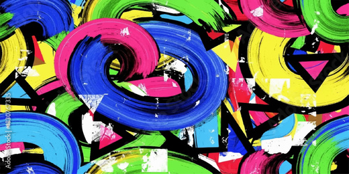 Colorful vector illustration of 3D yellow plastic toy ring design on the graffiti wall