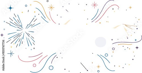 Dynamic abstract design for festive occasions, featuring a burst of colorful lines and playful elements, perfect for vibrant celebration backgrounds