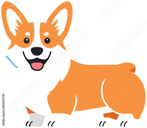 A delightful cartoon illustration of a happy Pembroke Welsh Corgi dog. The cute and friendly pet is sitting with a joyful smile, isolated on a white background