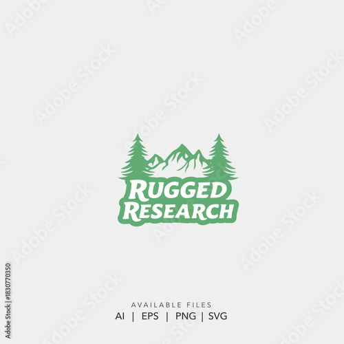 Rugged Outdoor Adventure Mountain , Green Nature Exploration Emblem for Environmental Research 