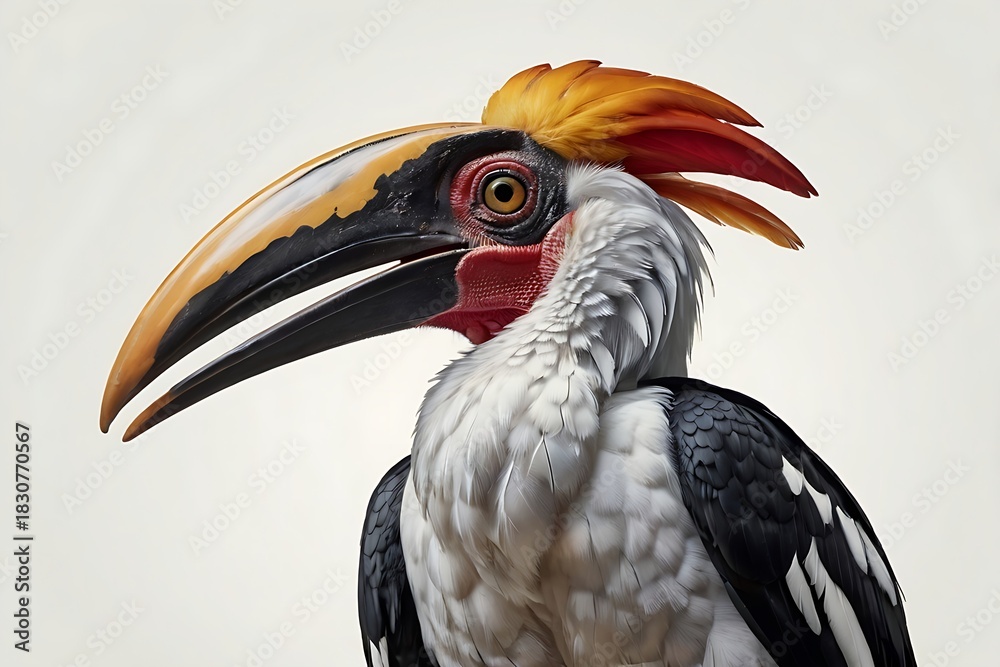 Fototapeta premium Hornbill Bird Isolated on White Background, isolated, closeup