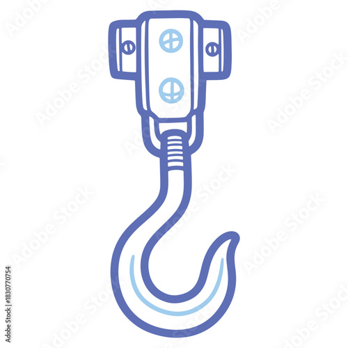 Isolated Blue Crane Hook Illustration Symbolizing Strength and Support in Industrial Applications with a Clean and Modern Aesthetic