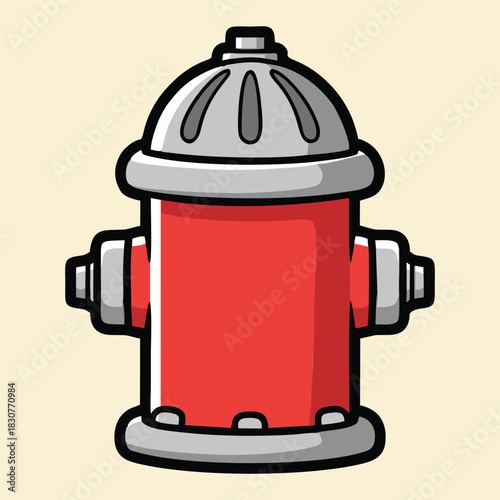 A cartoon illustration of a red fire hydrant with a grey top and base, depicted in a simple, clean style.