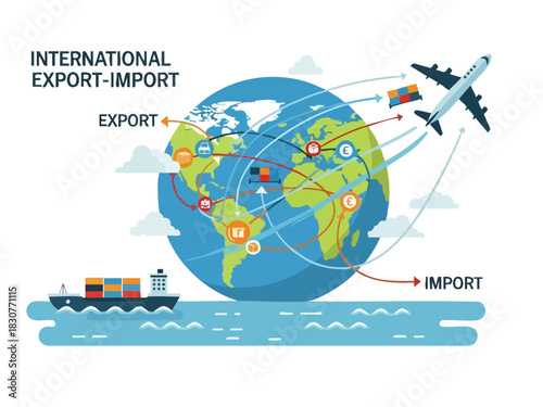 International Trade and Global Commerce - Export-Import Illustration.